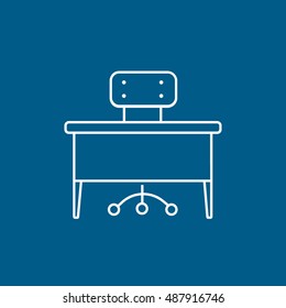 Office Table Line Icon On Blue Background