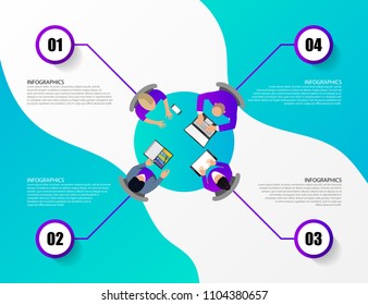 Office table top view business meeting. Infographic concept. Vector illustration