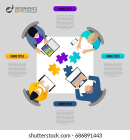 Office table top view business meeting. Infographic concept. Vector illustration