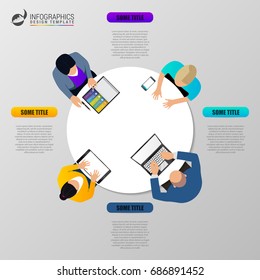Office table top view business meeting. Infographic concept. Vector illustration