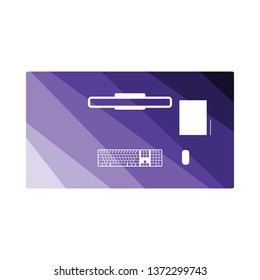 Office table top view icon. Flat color design. Vector illustration.