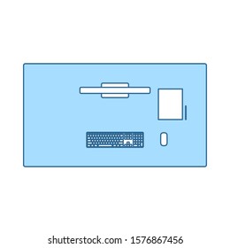 Office table top view icon. Thin Line With Blue Fill Design. Vector Illustration.
