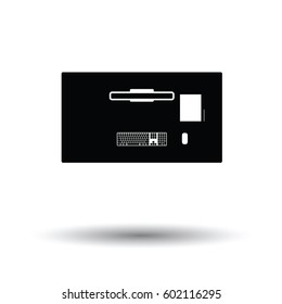 Office table top view icon. White background with shadow design. Vector illustration.