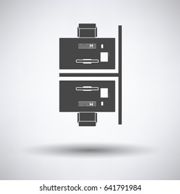 Office table top view icon on gray background, round shadow. Vector illustration.