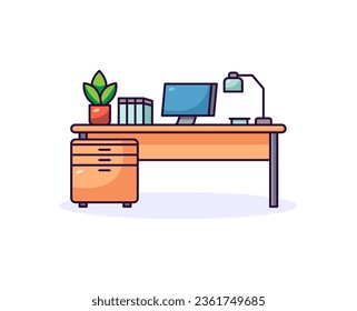 Office table Vector Flat Illustration. Perfect for different cards, textile, web sites, apps.