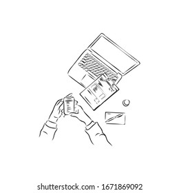 office table, vector sketch illustration 