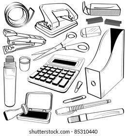 Office Tape Punch Hole Stapler Scissor Calculator Gum Glue Company Stamp Chop Folder Pen Market Clip Doodle Sketch Tool Equipment