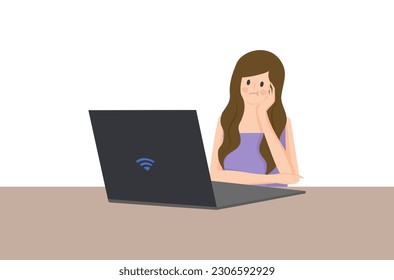 Office task for business person, stress business woman from work, busy office woman vector, busy business woman vector, work life not balance vector, woman working on laptop computer vector.