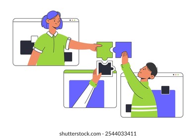Office team brainstorming. Business people team communication and cooperation flat vector illustration. Effective business characters team building concept