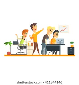Office Team Chering Flat Vector Graphic Geometric Style Illustration On White Background