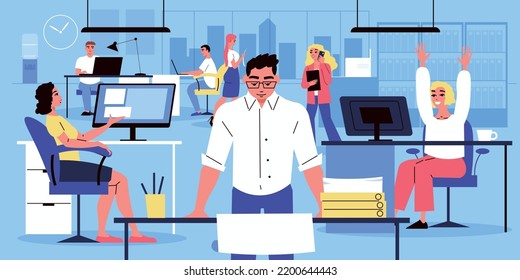 Office team concept with male and female workers on workplace vector illustration