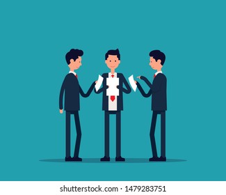 Office team consulting. Vector illustration communication business concept, Happy flat cartoon character design.