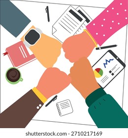 Office team handshake for project collaboration business partnership vector illustration