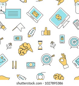 Office team seamless pattern. Vector modern thin line flat design with business teamwork symbols.