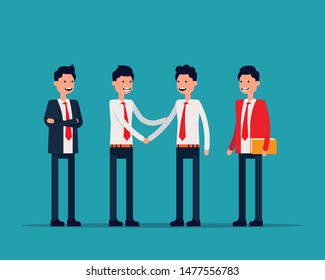 Office team Shaking hans or success agreement. Vector illustration business office concept, Familiarize, Introduce, Happy flat cartoon character design.
