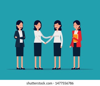 Office team Shaking hans or success agreement. Vector illustration business office concept, Familiarize, Introduce, Happy flat cartoon character design.
