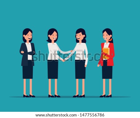 Office team Shaking hans or success agreement. Vector illustration business office concept, Familiarize, Introduce, Happy flat cartoon character design.
