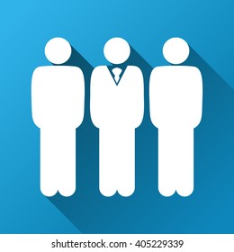 Office Team vector toolbar icon for software design. Style is a white symbol on a square blue background with gradient long shadow.