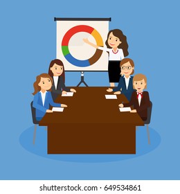 Office teamwork board chart graphic documents. Vector illustration