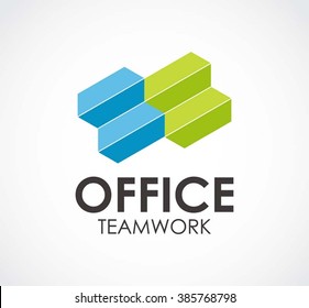 Office teamwork of ribbon abstract vector and logo design or template network group business icon of company identity symbol concept