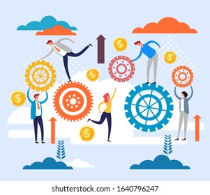 Office teamwork structure organization gears concept. Vector flat cartoon graphic design illustration