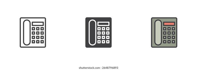 Icono de línea telefónica de oficina, conjunto de iconos colorido de contorno sólido y relleno con contorno de teléfono de oficina, ícono de teléfono sólido y ícono de teléfono de contorno relleno como símbolo de signo de Vector de color.