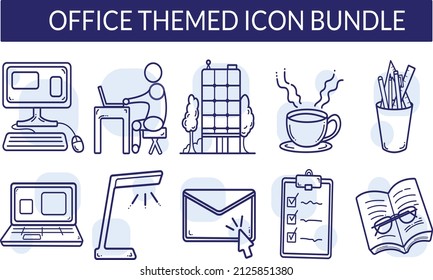 Office themed vector icon bundle to reflect working and hard work