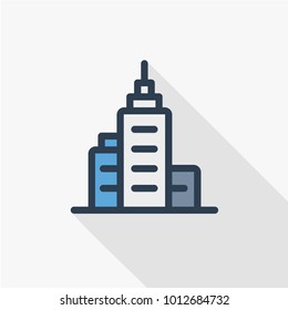 office thin line flat color icon. Linear vector illustration. Pictogram isolated on white background. Colorful long shadow design.