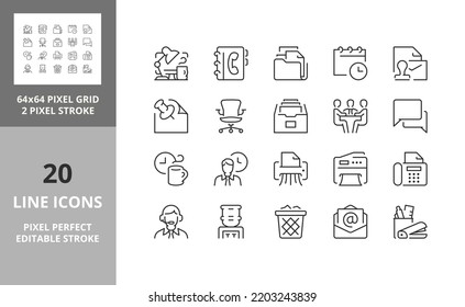 Office thin line icon set. Outline symbol collection. Editable vector stroke. 64 and 256 Pixel Perfect scalable to 128px