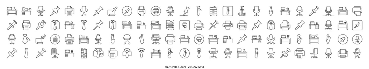Office Thin Line Icon Set. Editable Stroke. Suitable for Banners, Cards, Social Networks, Apps