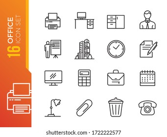 Office - thin line web icon set. Outline icons collection. Simple vector illustration