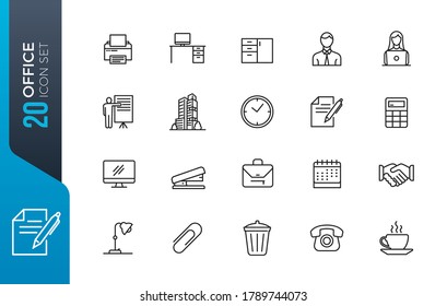 Office - thin line web icon set. Outline icons collection. Simple vector illustration.