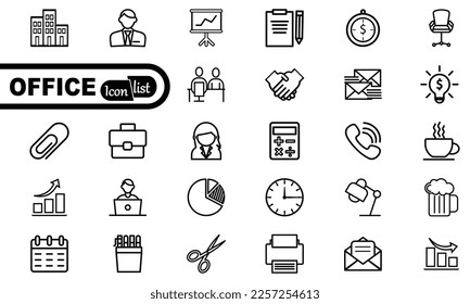 Office - thin line web icon set. Outline icons collection. Simple vector illustration.