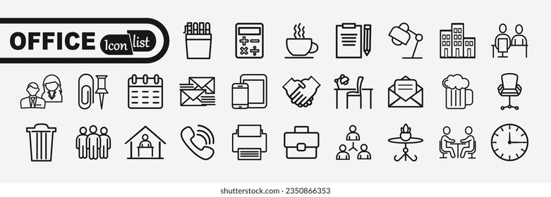 Office - thin line web icon set. Outline icons collection. Simple vector illustration.	
