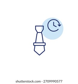 Office tie and clock. Work hours, deadline management. Business meeting schedule. Pixel perfect, editable stroke vector icon