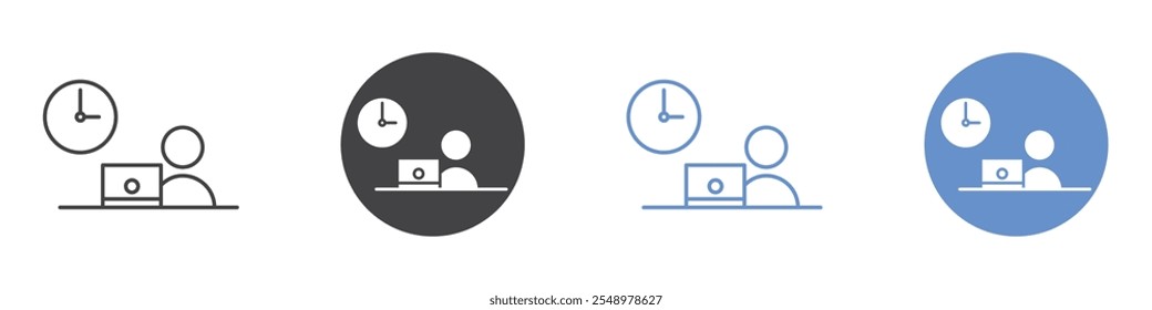 Office time icon flat line symbol set.