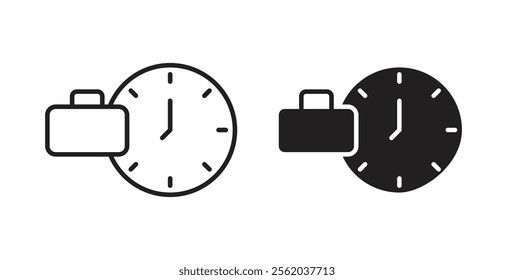 Office time icons in flat and line style set.