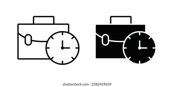 Office time icons pack vectors in black flat and strokes