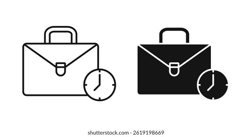 Office time icons set in black colors on white background