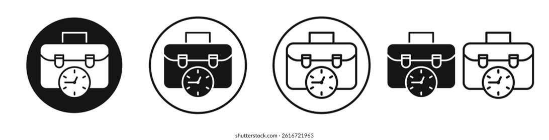Office time icons set in solid black and stroke line style