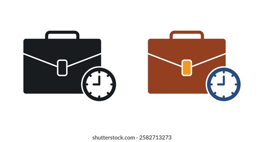 Office time icons set vectors black and colored style