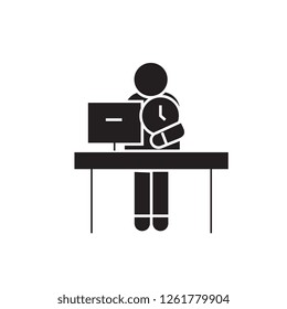 Office time management black vector concept icon. Office time management flat illustration, sign