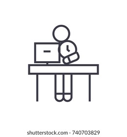 office time management linear icon, sign, symbol, vector on isolated background