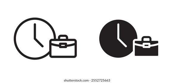 Office time vector icon set black filled and outlined style.