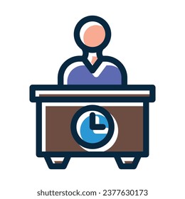 La Línea Gruesa Del Vector De Tiempo De Oficina Llenó Iconos De Colores Oscuros Para Uso Personal Y Comercial.
