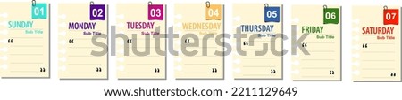 office timetable. Schedule for kids. Weekly time table. Colorful student plan template. Vector illustration. Paper sticky notes, memo messages, notepads and torn paper sheets. cute pastel neon color