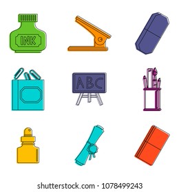 Office tool icon set. Color outline set of office tool vector icons for web design isolated on white background