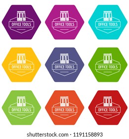 Office tool icons 9 set coloful isolated on white for web