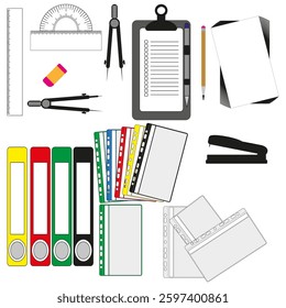 Office tool set. Vector school supplies. Colorful stationery collection. Business element illustration. EPS 10.