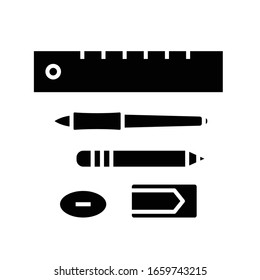 Office-Tools, schwarzes Symbol, Concept-Illustration, Vektorillustration-Flachsymbol, Bildzeichen.
